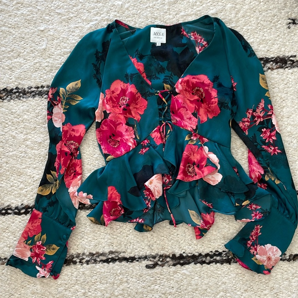 Misa Los Angeles silk floral long sleeved top size xs